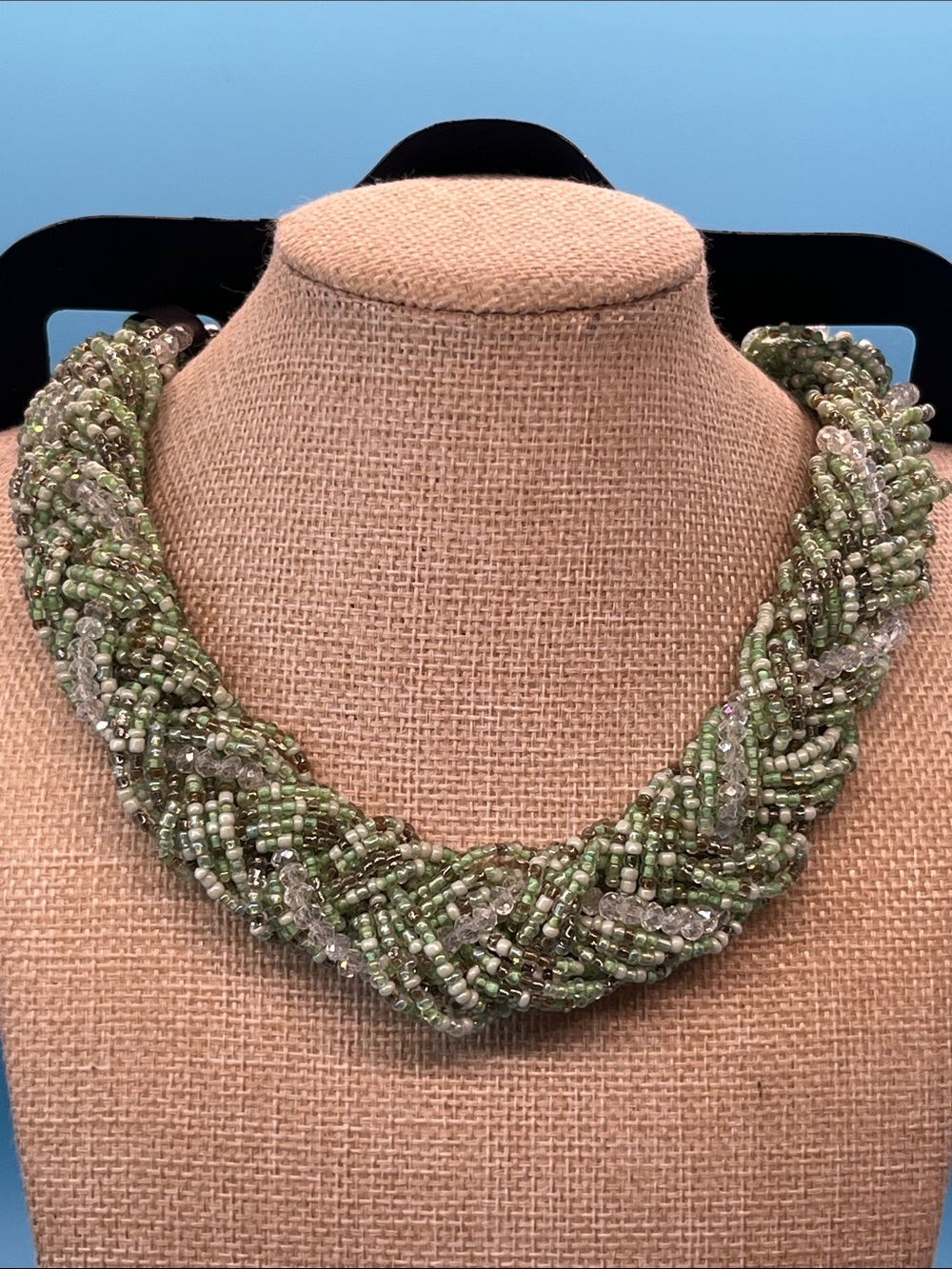 Lane Bryant Twisted Green Seed Bead Statement Necklace
